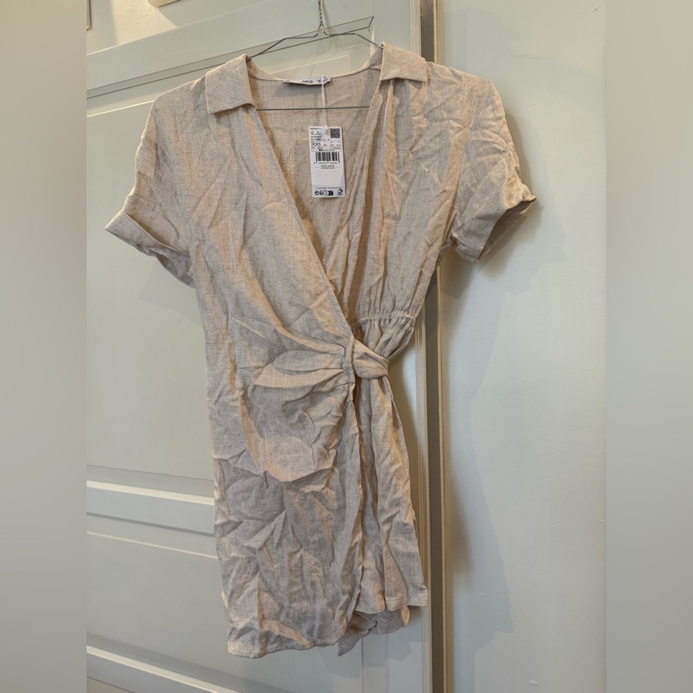 Mango Natural Linen Collared Romper NWT XXS